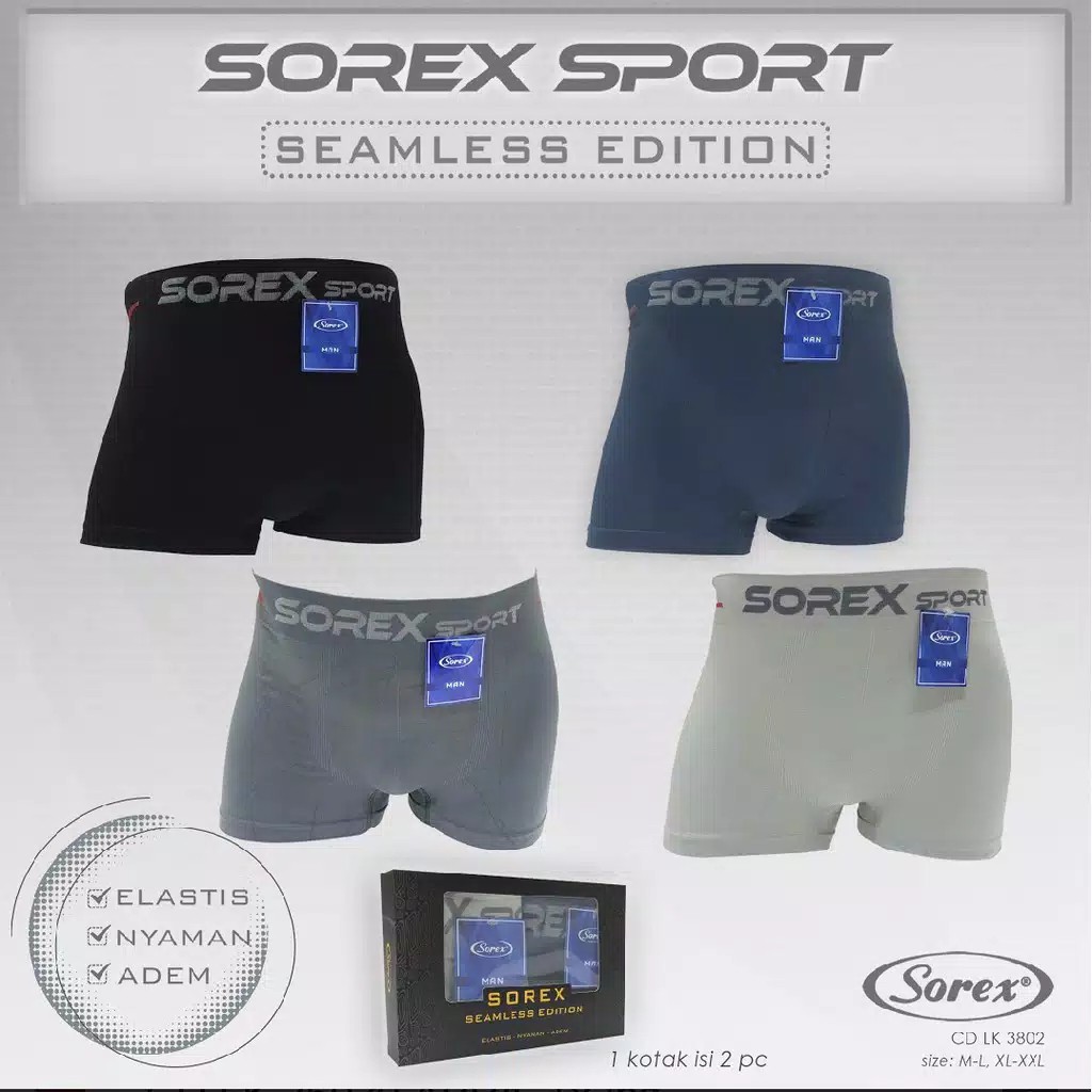 1 PCS BOXER original Celana Dalam Boxer Pria Sorex Sport 3802 Ukuran M L XL XXL garansi termurah