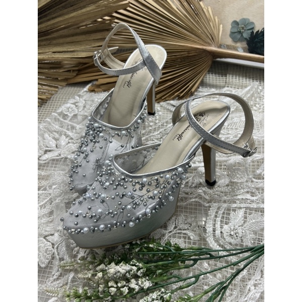 sepatu wedding Rafaizoutfit sepatu Sheira tali silver tinggi 9cm