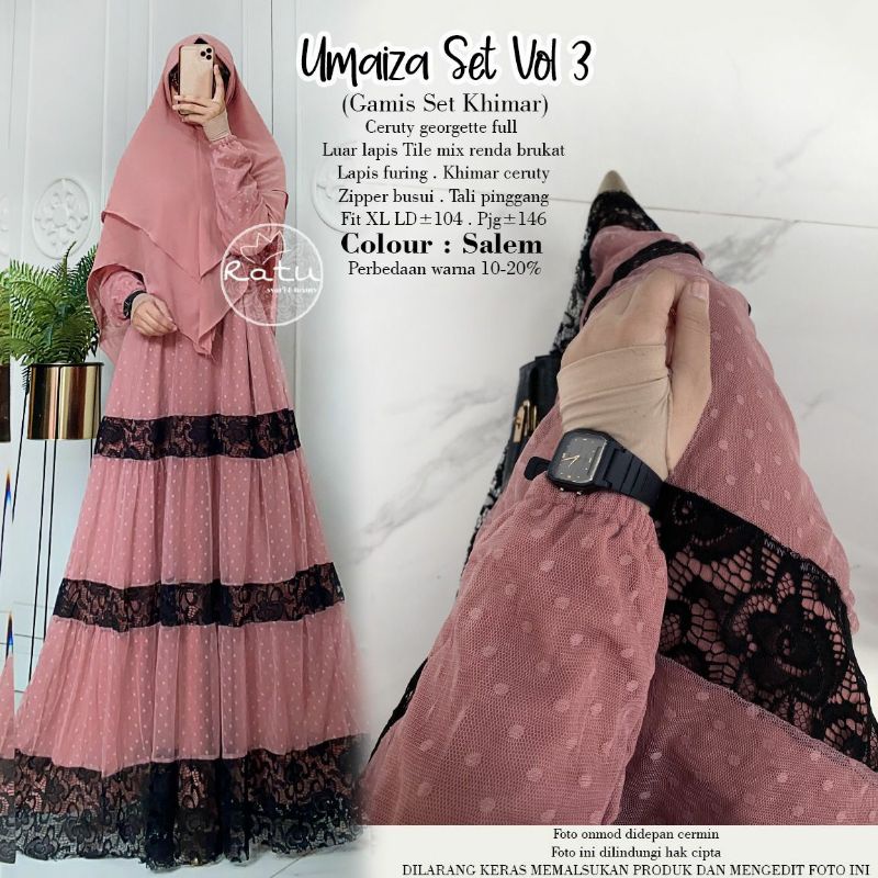 Umaiza Set Vol 3 | Gamis Set Khimar Tile Mix Renda Brukat by Ratu Syari & Luxury