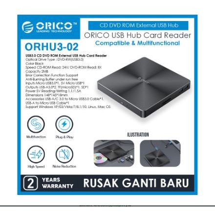 External dvd cd room orico usb3.0 read burning with usb 3.0 hub card reader micro SD tf orhu3-02