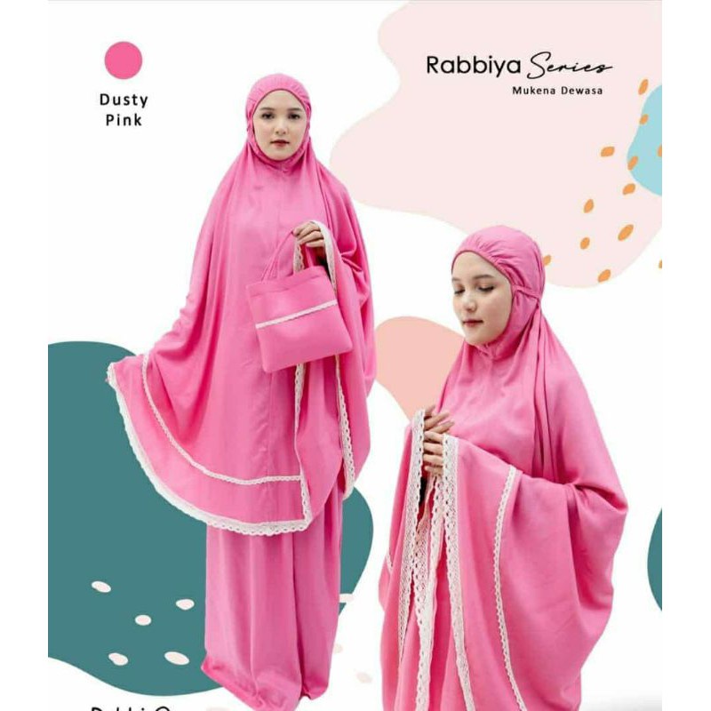 MUKENA KATUN RAYON DEWASA RABBIYA SERIES MOTIF RENDA POLOS