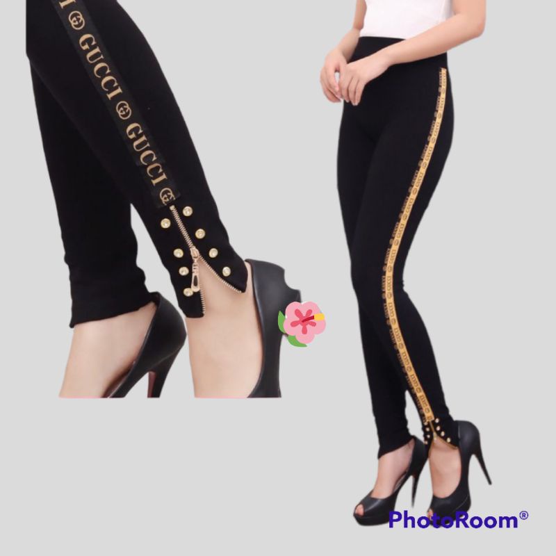 LEGGING PANJANG IMPORT STRIP SLETING BAWAH / LEGGING WANITA IMPORT SLETING MUTIARA