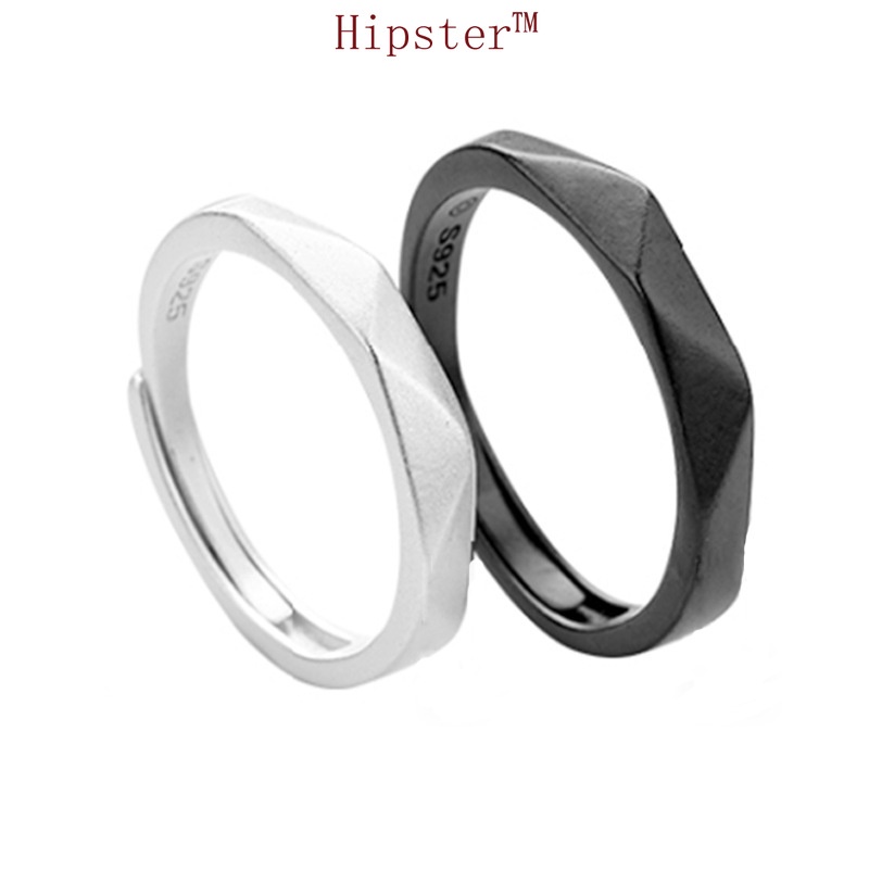 Popular Japanese and Korean Simple Geometric Glossy Diamond Black and White Men and Women Romantic Couple Rings