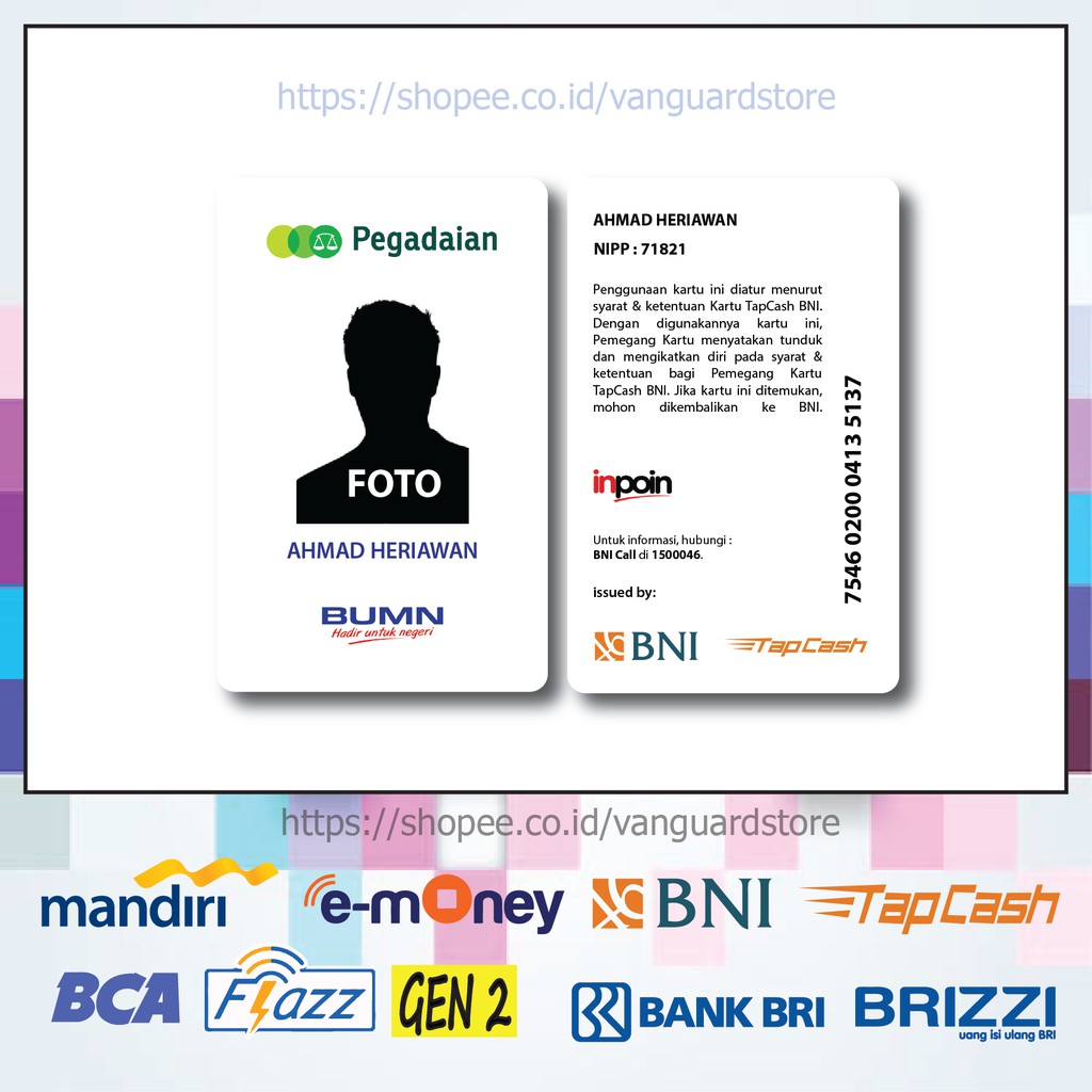 KARTU E MONEY E TOLL KARTU PEGADAIAN BNI ID CARD 9 EMONEY MANDIRI FLAZZ TAPCASH BRIZZI-2 SISI