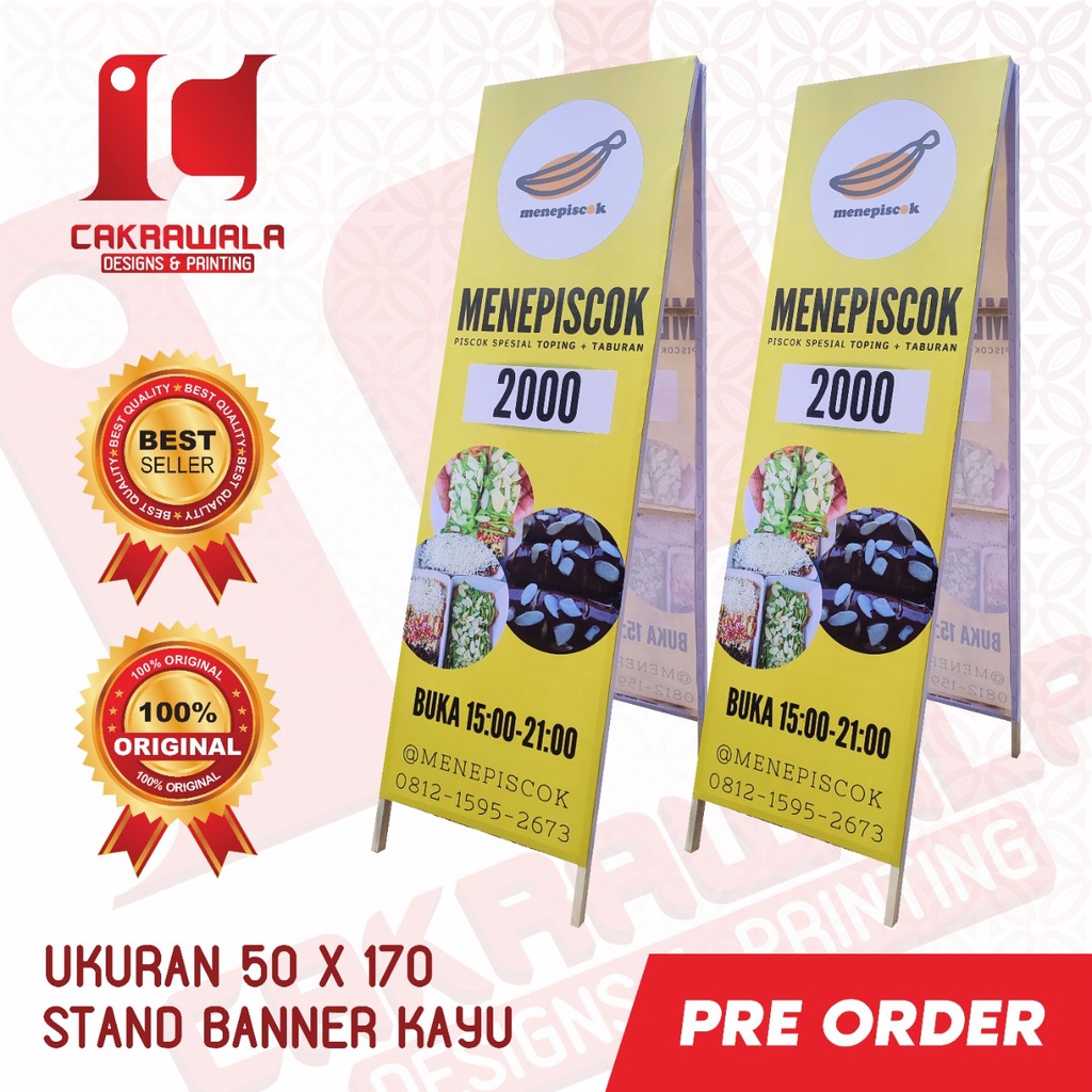 STAND BANNER KAYU UKURAN 50 X 170 - SEGITIGA STANDING BANNER - BANNER KAYU STANDING