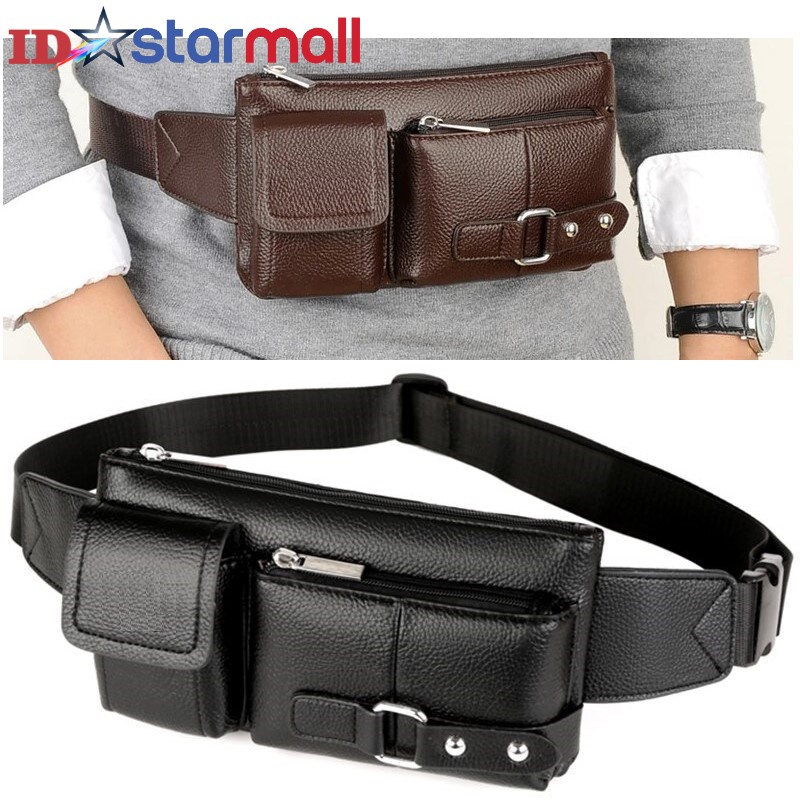 Tas Selempang Pinggang Kulit Import Waist Bag Pria Distro Murah Terbaru