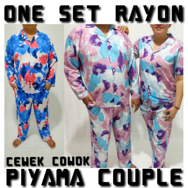 ONE SET RAYON/PIYAMA KERAH KEMEJA MOTIF CORAK SETELAN CELANA