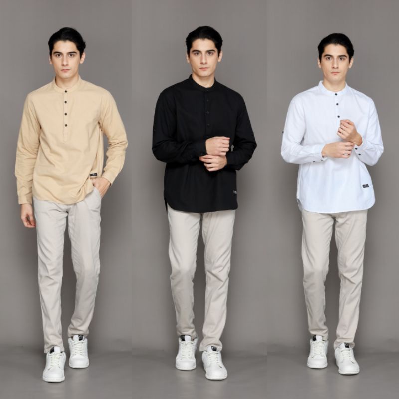 KEMEJA KOKO PRIA- BAJU KOKO LINEN - KURTA LINEN - KOKO LENGAN PANJANG - KEMEJA KOKO LENGAN PENDEK - BAJU KOKO PRIA HITAM