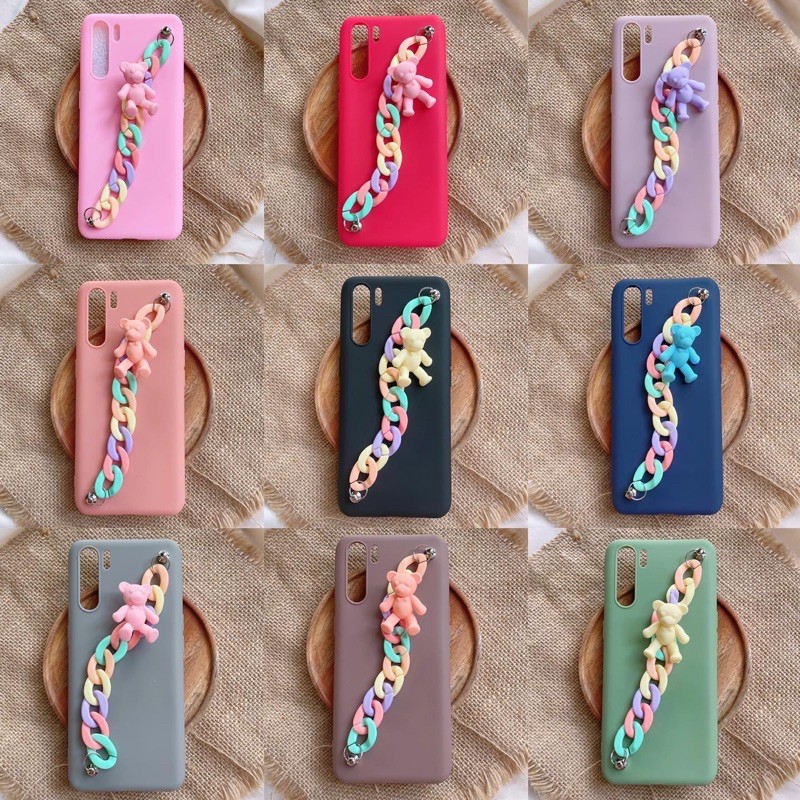 Pastel Bear Chain Case iPhone Oppo Vivo Xiaomi Samsung Realme5 7 6 7i 5i A51 A71 A53 10T 9T F11 PRO