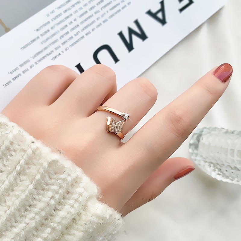 Ring Titanium Steel Motif Butterfly Rose Gold Color Frosted For Couple/men/women