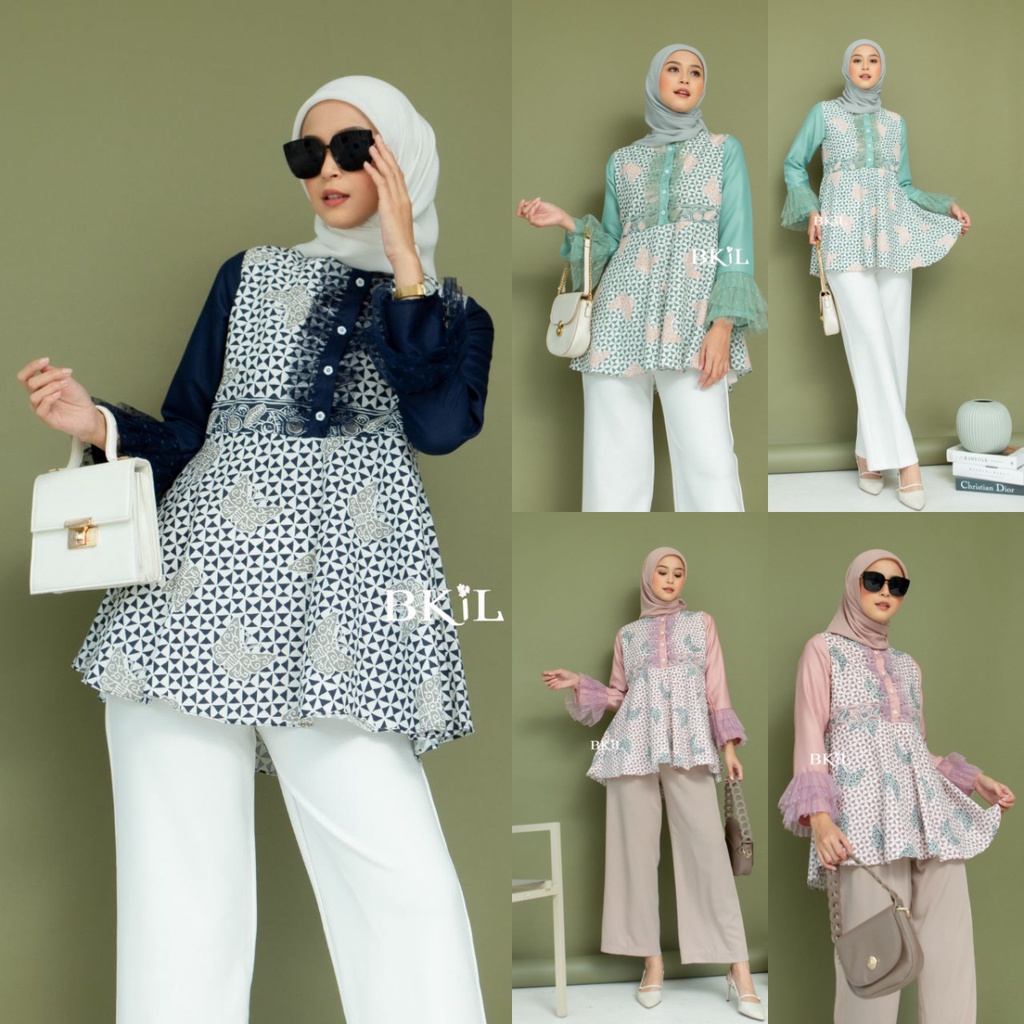 Blouse Batik Kupu Mayunda Kupu-Kupu Batik Wanita Lengan Panjang Baju Batik Kerja Wanita Batik Guru W