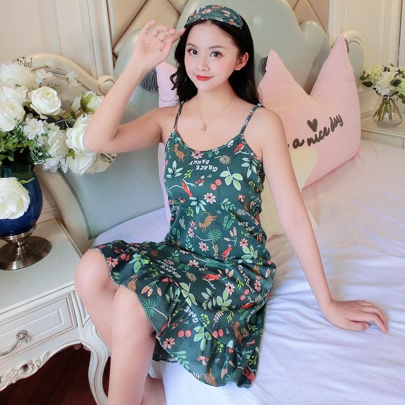 BAJU TIDUR DRESS PIYAMA IMPORT PREMIUM IMUT BANYAK MOTIF-Bunga Tujuh Warna