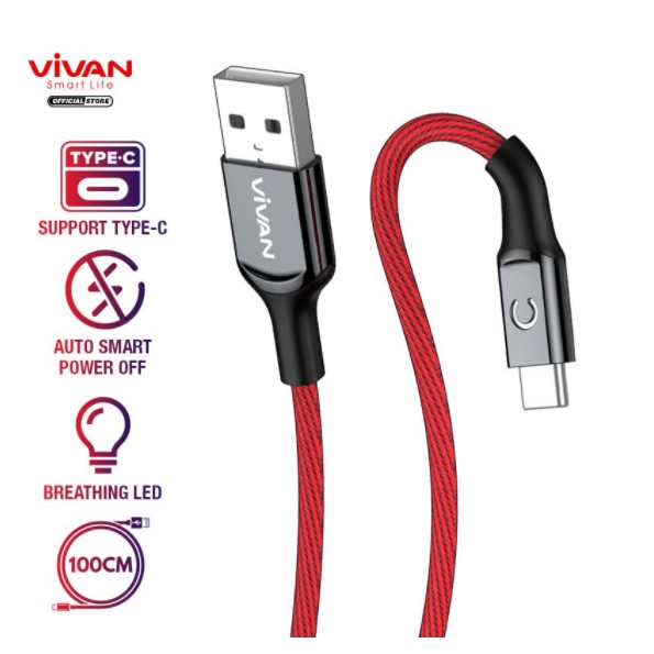 VIVAN Kabel Data Type-C Automatic Power-Off QC3.0 Garansi Resmi 1 Tahun VZC100