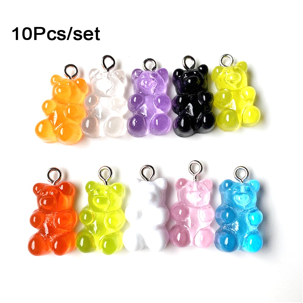 10Pcs/lot Candy Color Resin Gummy Bear Pendant Cabochon Flatback Heart Shape Jewelry DIY