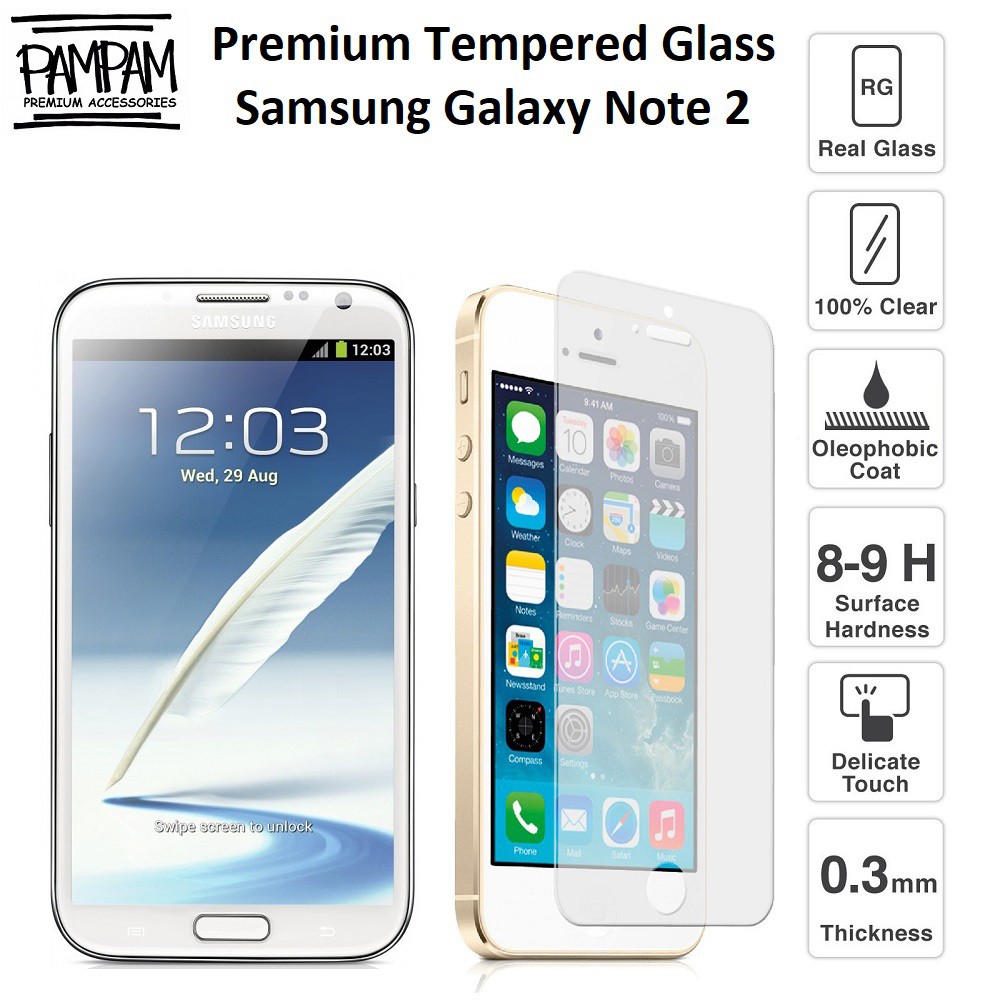 Premium Tempered Glass Samsung Galaxy Note 2 N7100 9H HP Anti Gores Layar Screen Guard Protector