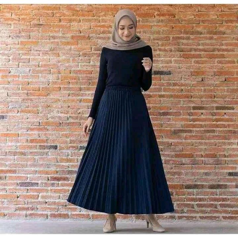 bayar ditempat rok Plisket Premium warna Navy