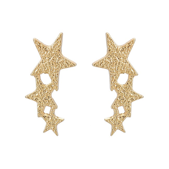 LRC Anting Tusuk Fashion Golden Irregular Concave Star Earrings D73508