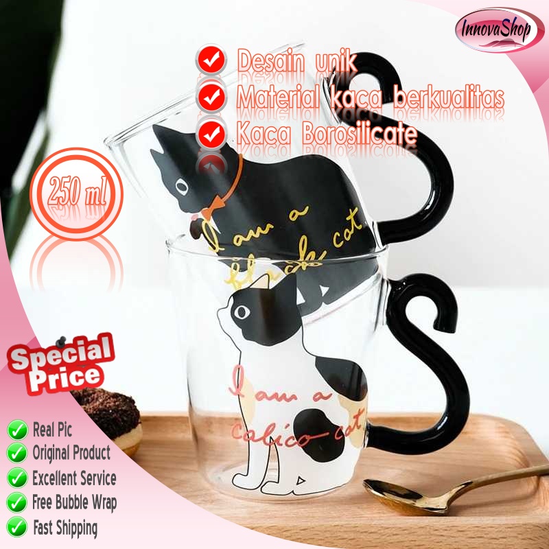 Gelas Kaca Bening Gagang Lucu Cangkir Kopi Unik Borosilicate Glass
