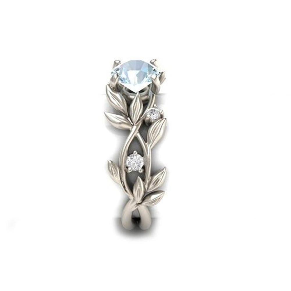 Timekey Cincin Sterling Silver Hias Batu Permata Aquamarine Kristal Berlian Ukuran 6-10 Untuk Wanita A6K7