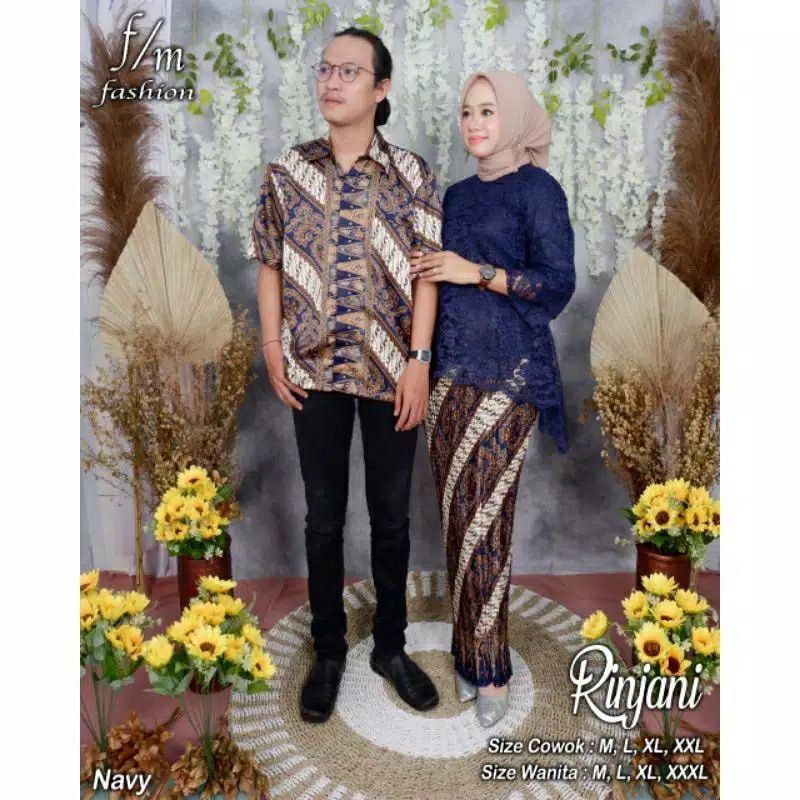 SET KEBAYA JUMBO LD 130 - SET KEBAYA RINJANI- KEBAYA BROKAT - KRBAYA - KEBAYA COUPLE-Navy