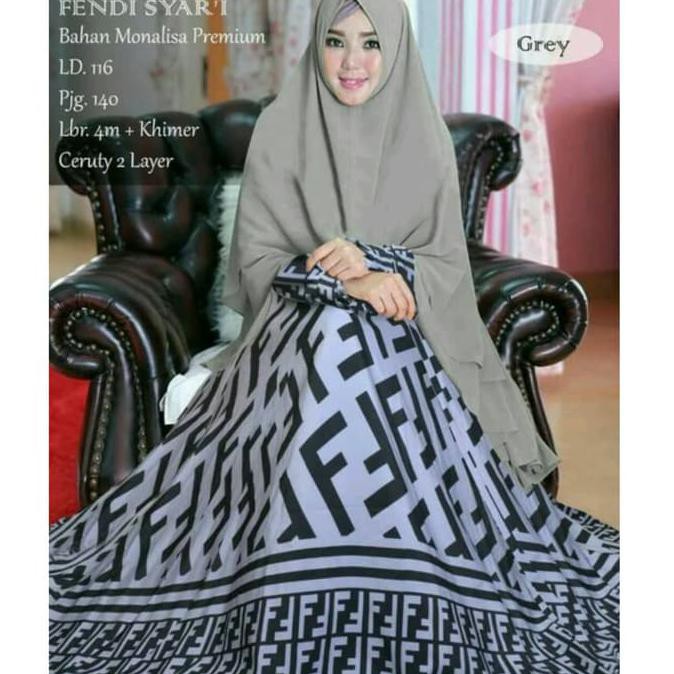 New MAXI DRESS SYARI GAMIS MUSLIM HITAM/ ABU MOTIF FENDI TESSA