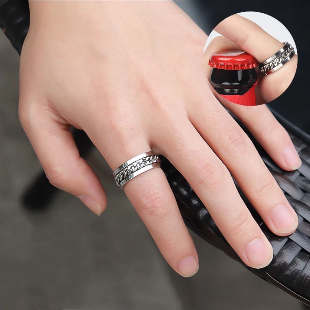 CINCIN RANTAI TITANIUM PRIA WANITA CINCIN SPINNER CINCIN PEMBUKA TUTUP BOTOL