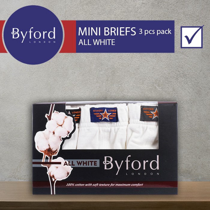 Byford Celana Dalam Pria 3 pcspack All White - UBYB01M3C - S