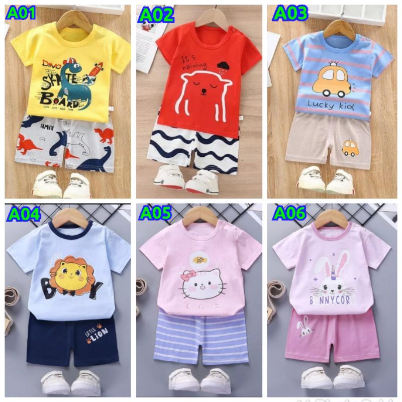 setelan baju bayi/set baju anak perempuan laki/baju anak fashion import/setelan pendek bayi anak unisex import