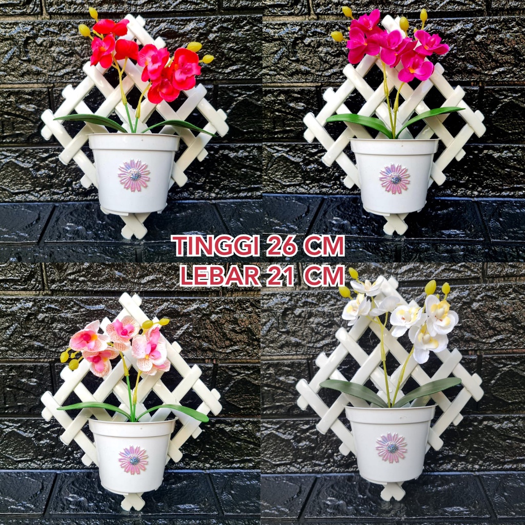 Bunga Anggrek Mini Artifisial Tanaman Pajangan Hias Pot Tempel Dinding Hiasan Dinding Tanaman Hias D