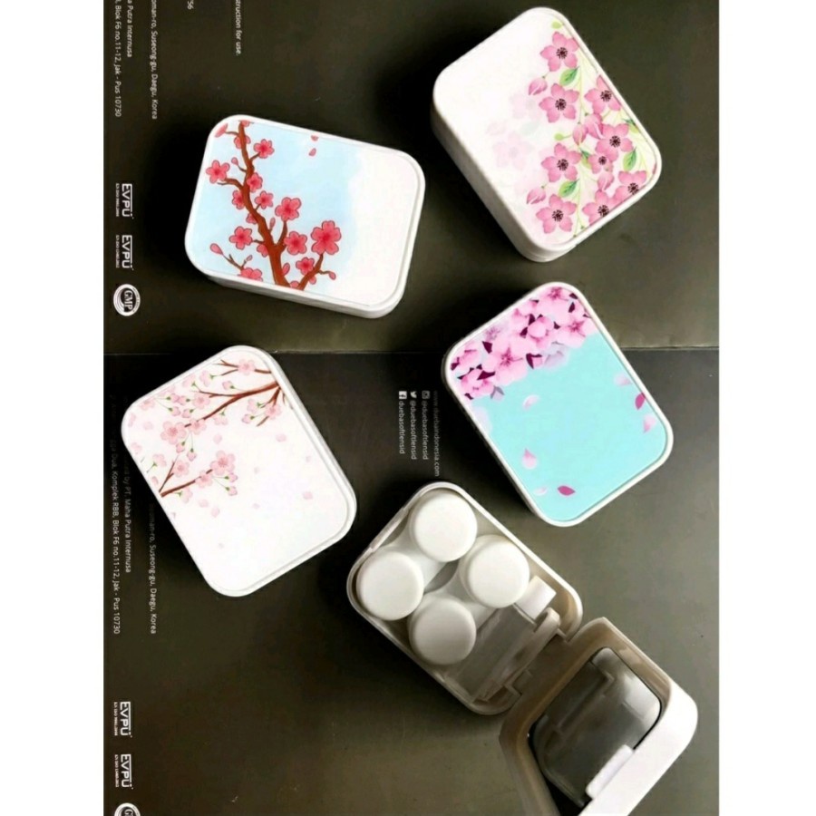 tempat softlens kotak 2 in one motif bunga sakura