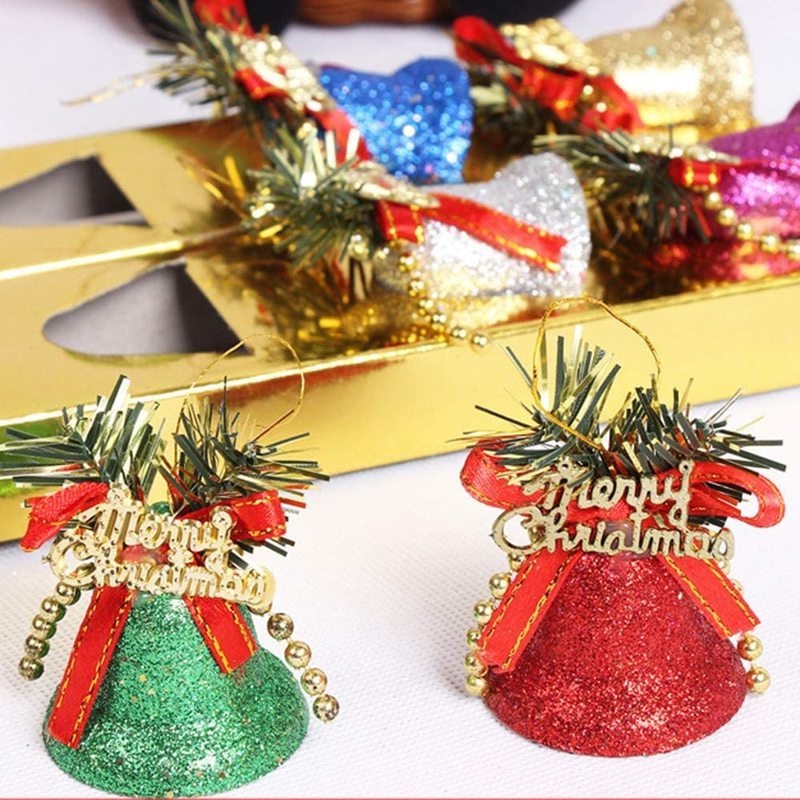 6Pcs Christmas Colorful Glitter Jingle Bell Hanging Pendant for Party,Wall, Fireplace, Gardens，Xmas Tree