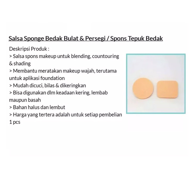 SALSA Soft And Hygenic Powder Puff Indonesia / Sponge Makeup / Face Spons Spon Wajah Bulat Persegi Coklat / Foundation Compact Loose Cushion / Bedak Padat Tabur / Satuan Full Set Paket Lengkap / Cosmetic Beauty Tools Curler Brush Palette Glue Blender Kuas