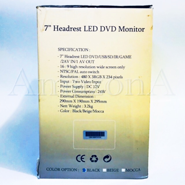 Headrest LED DVD Monitor 7” AB-767 DVD