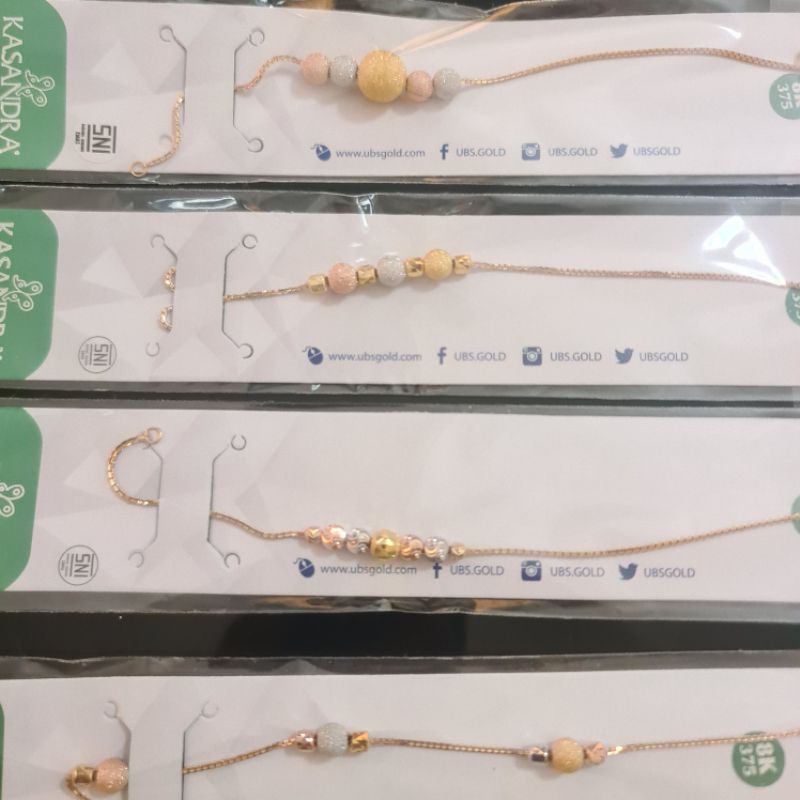 Gelang rantai serut bola pasir 3 warna UBS kadar 8K 375 new