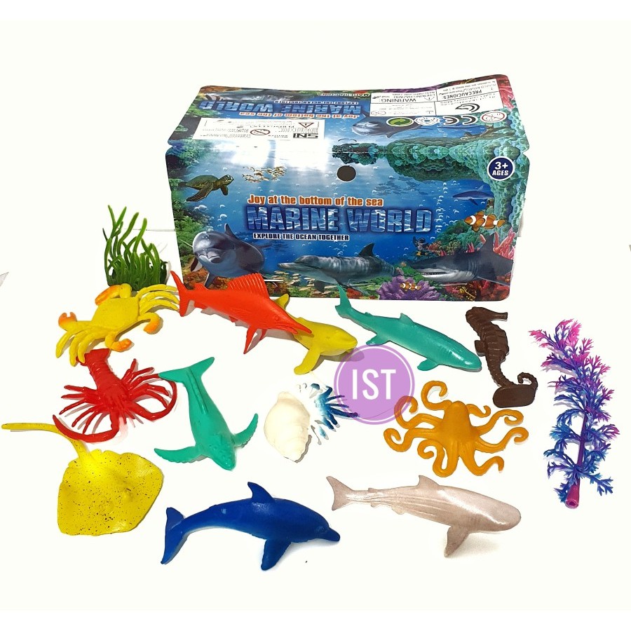 mwn.toys Mainan Binatang Laut Marine World 12 pcs