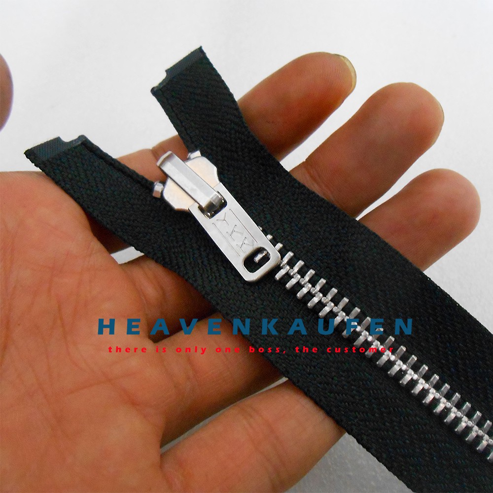 Resleting Zipper Jaket YKK 80 cm Hitam Silver Bolak Balik