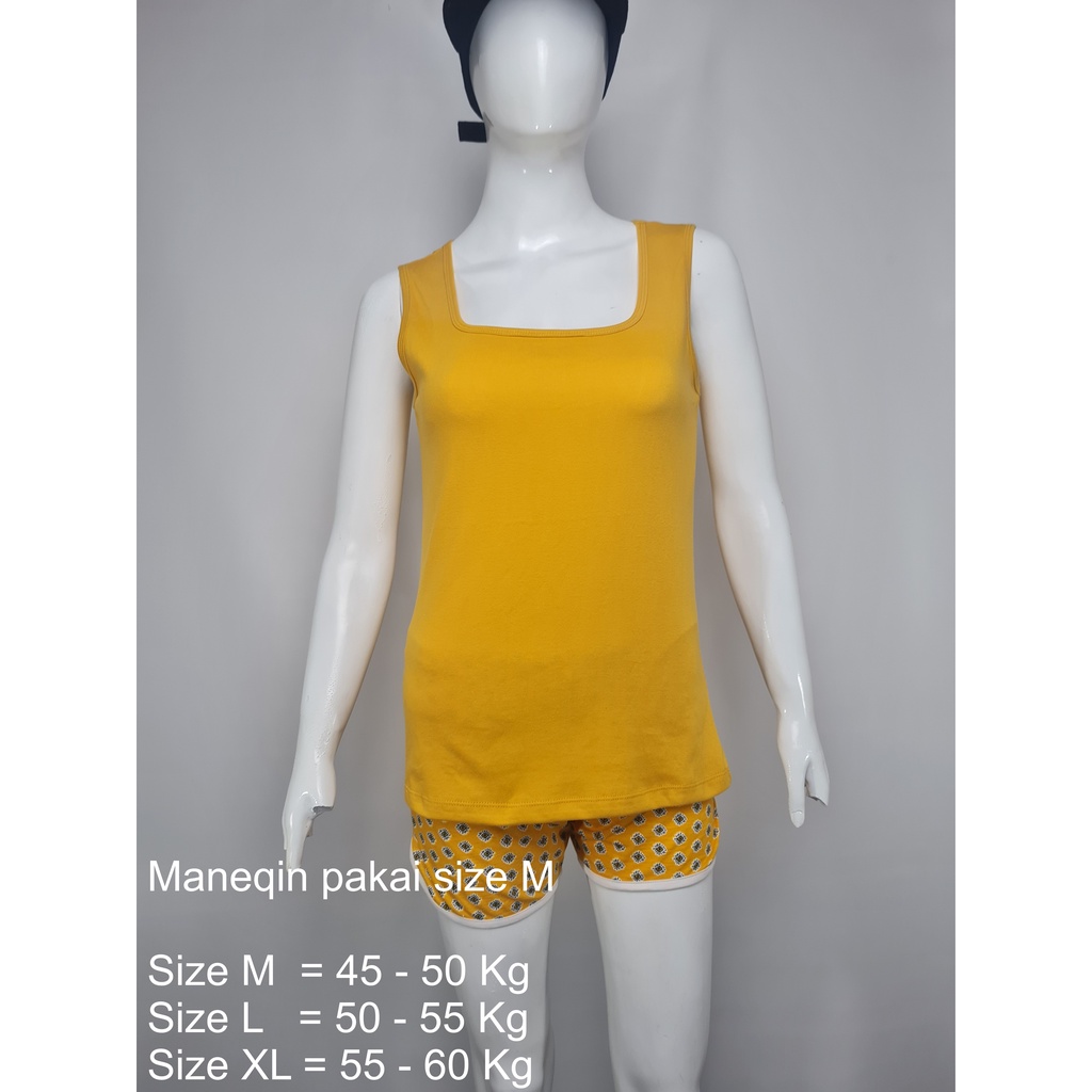 Singlet - Tank Top Wanita Katun Casual Kuning Sedang