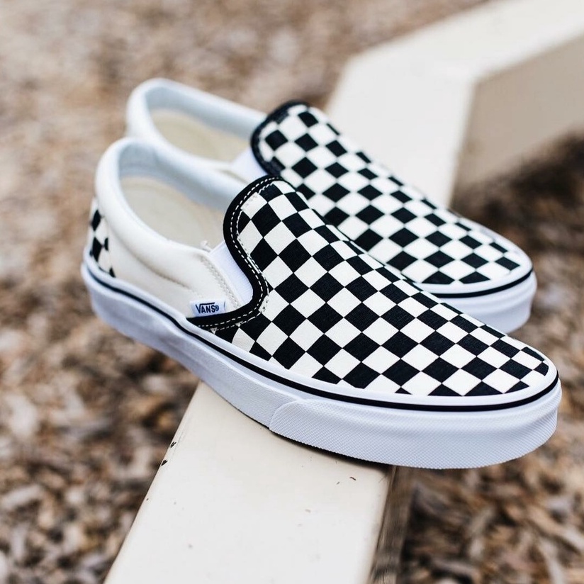 SEPATU VANS SLIPON OG CHECKERBOARD BLACK WHITE - VANS SLIP ON OG CATUR PRIA WANITA size 33-43