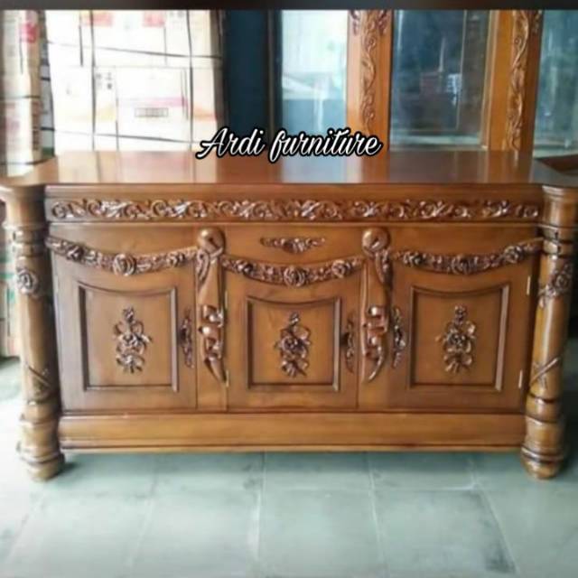 Meja tv ukir bufet kayu jati lemari penyimpanan ukiran jepara