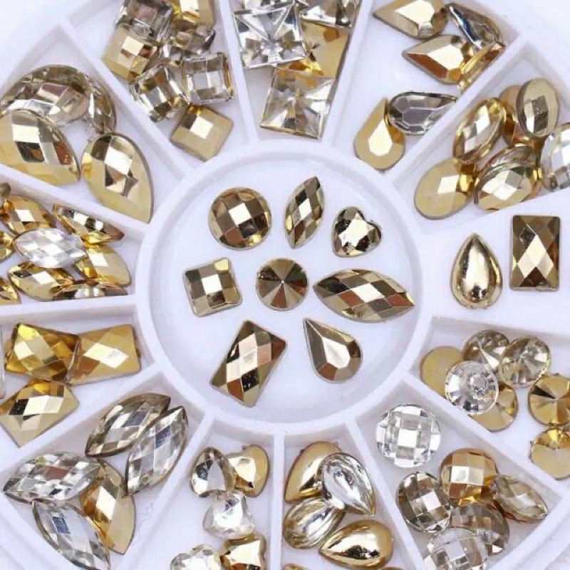 Nail wheel acc swarovski gold bronze mix shape / big swarovski nail art gold silver crystal ab