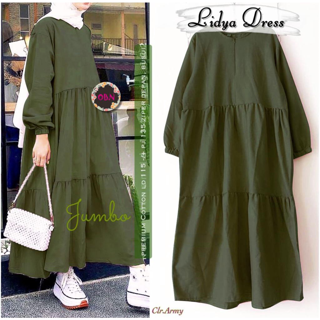 lidya dress jumbo dres baju pakaian maxy maxi gamis longdres syari fashion polos katun ld 115 bigsiz
