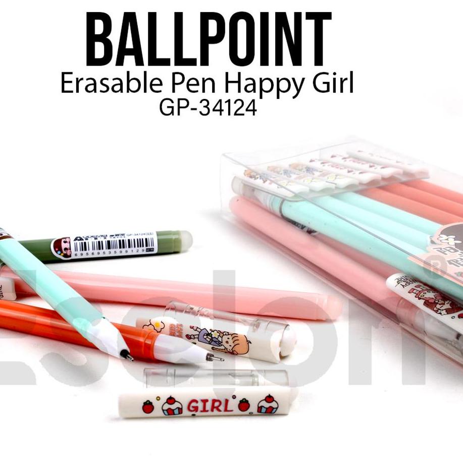 

Update - 12pcs Pulpen Hapus Happy Girl 34124 /1pack Erasable Pen