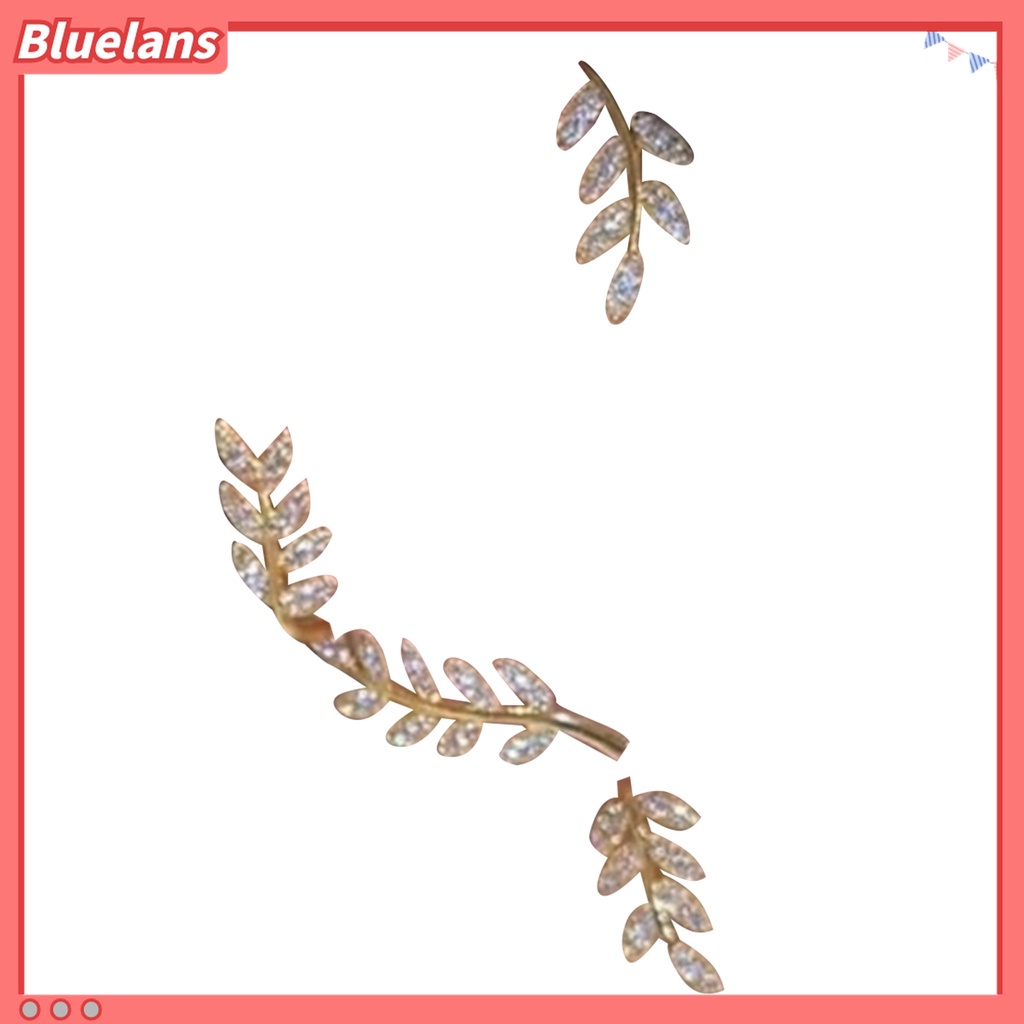 1pc Anting Klip Telinga Bentuk Daun Bahan Cubic Zirconia