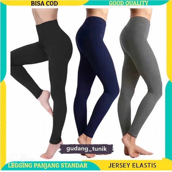 LEGGING PAJANG BAHAN LICIN SPANDEK PREMIUM JERSEY UKURAN Standar &amp; Jumbo Polos