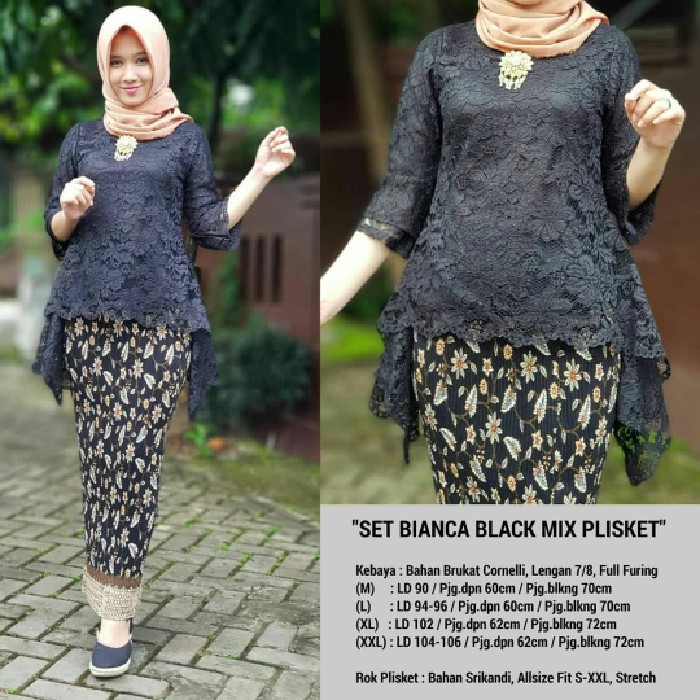 Setelan Kebaya Modern Brukat Bianca Hitam