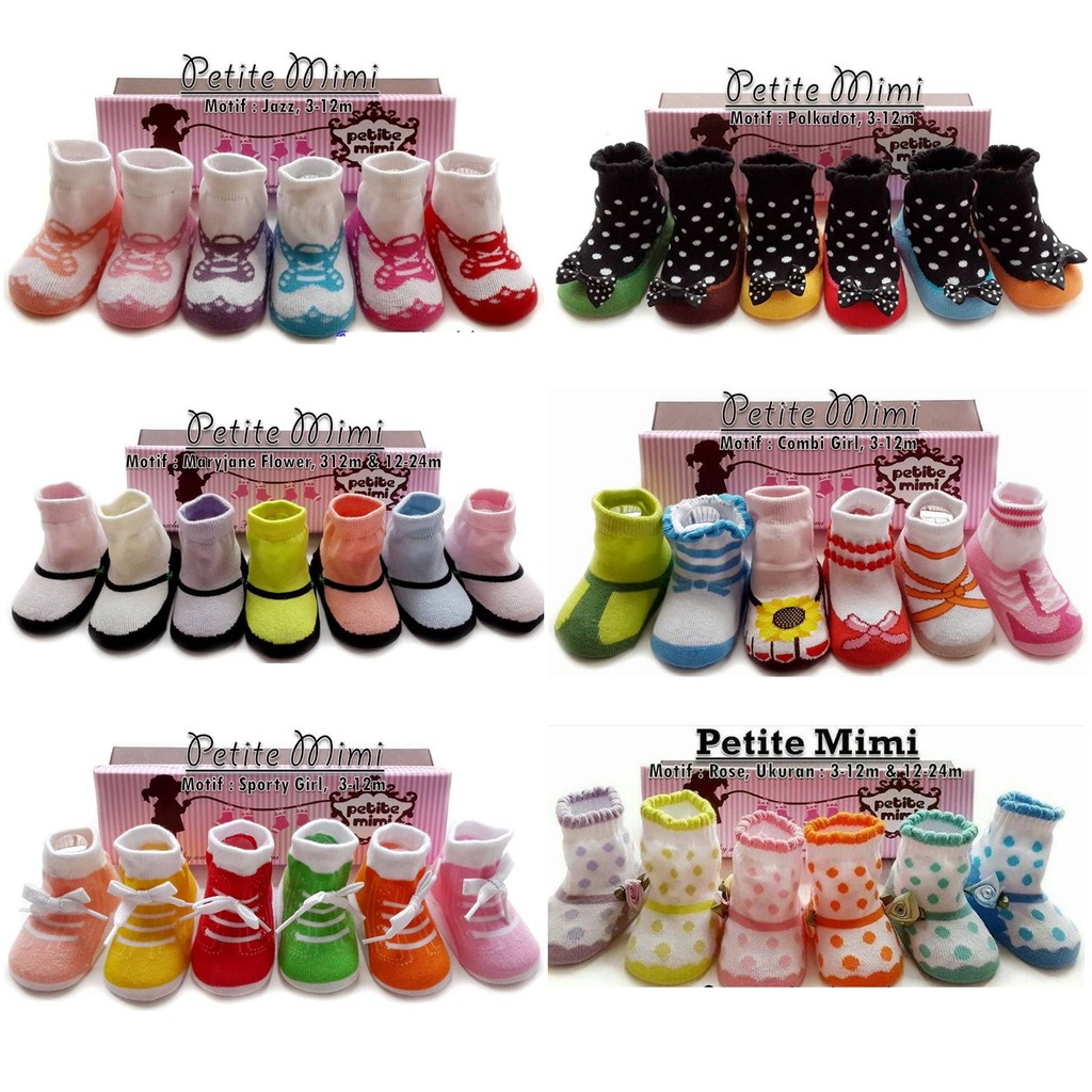 PETITE MIMI SATU BOX ISI 6 / KAOS KAKI BAYI / KAOS KAKI ANAK