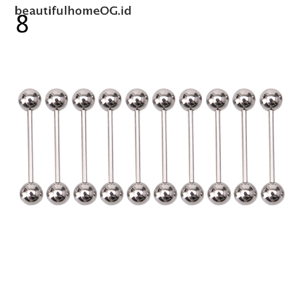 10 Pcs Cincin Tindik Lidah Puting Bentuk Barbel Bahan Stainless steel