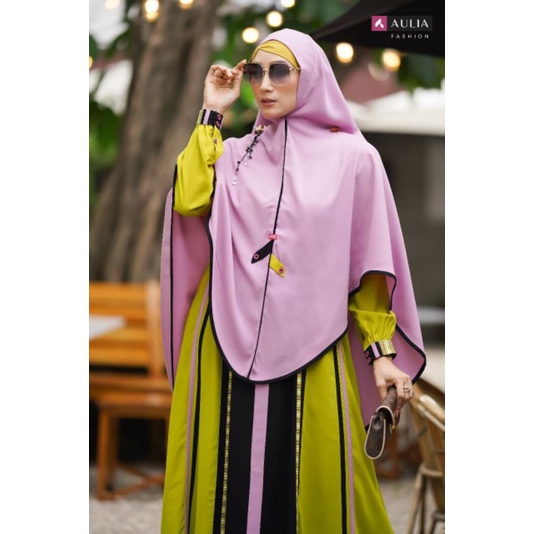 SET GAMIS AULIA NEW HAFLANI NEON GREEN [BISA COD]