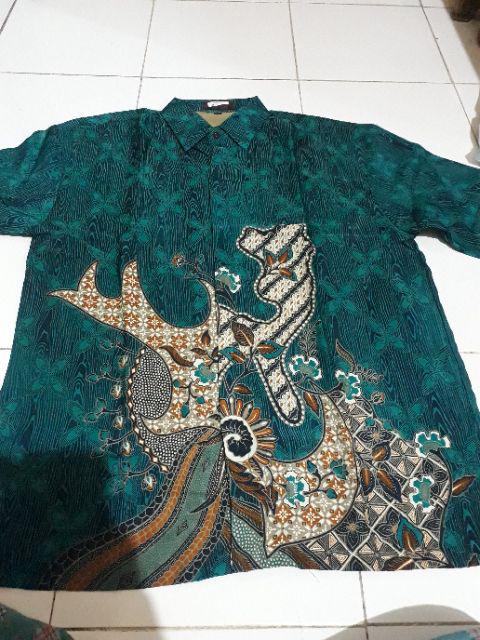 Eb Tradisional Kemeja Batik Kombi Semi Sutra Lengan Panjang Hijau Tosca