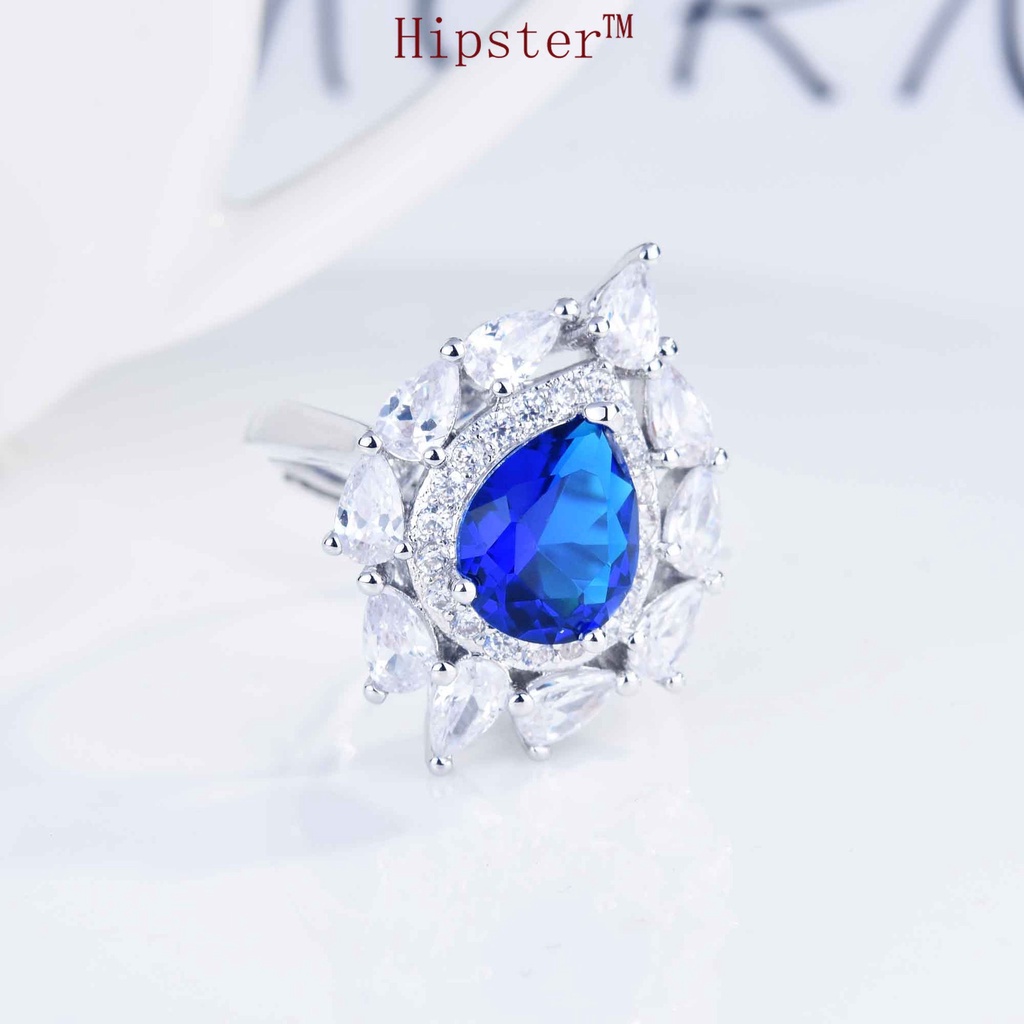 Luxury Natural Blue Jewelry Set Earrings Rings Pendants